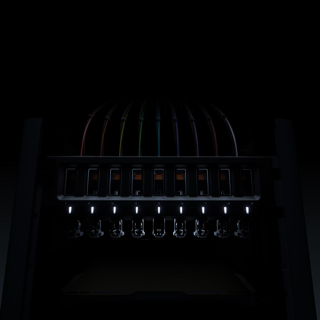 Bambu Lab H3C tool changer teaser showing nine tool docks