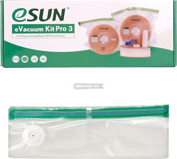 Two filament spools sealed in eSUN vacuum bags with the electric pump