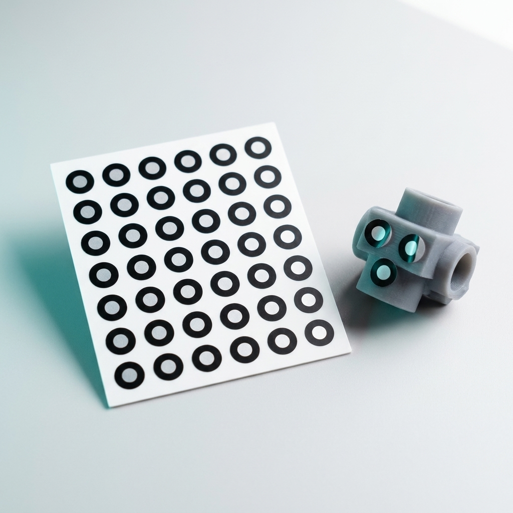 Cube 3D Scanning Markers 3mm/6mm sheet with markers applied to a 3D printed part