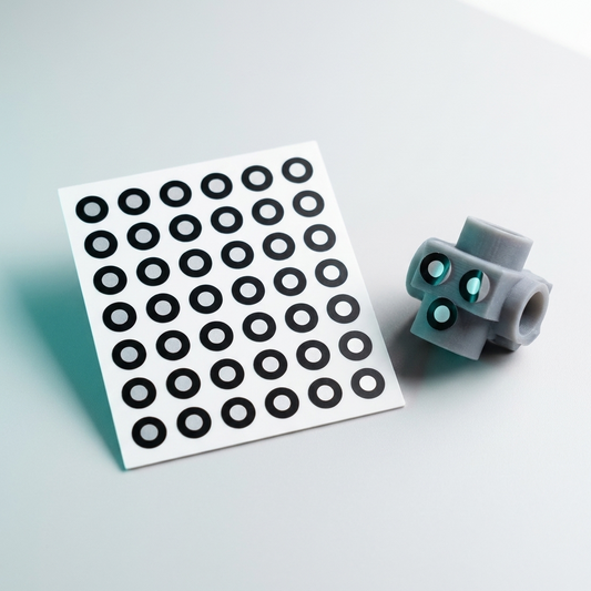 Cube 3D Scanning Markers 3mm/6mm sheet with markers applied to a 3D printed part