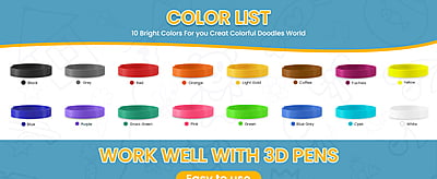 Sunlu Filament 10 Colors - Vibrant and Non-Toxic PLA Filament for 3D Pen Printing